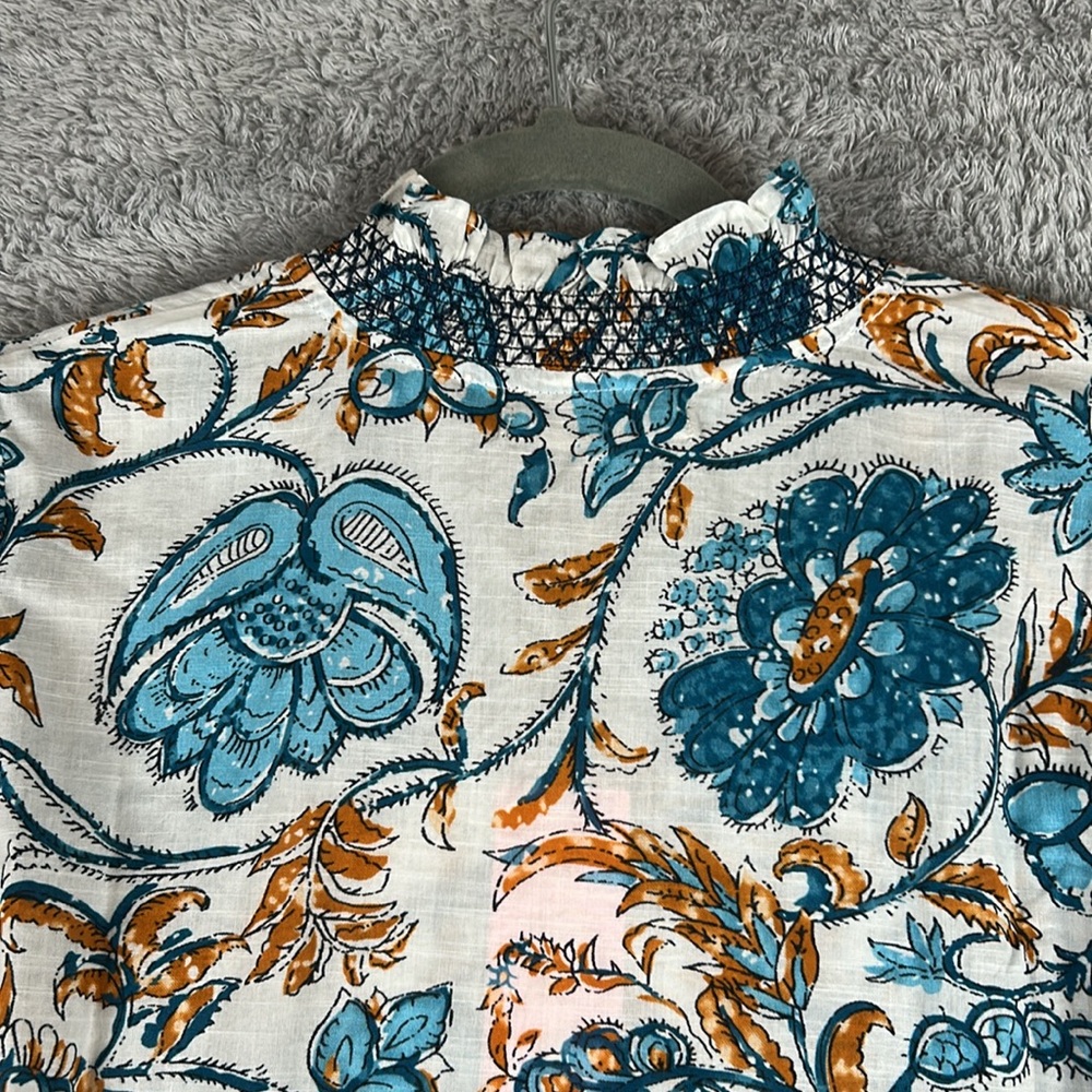 NWT LOLA AUSTRALIA Puff Short Sleeves Ocean Floral Top Women’s Size S - Picture 15 of 15